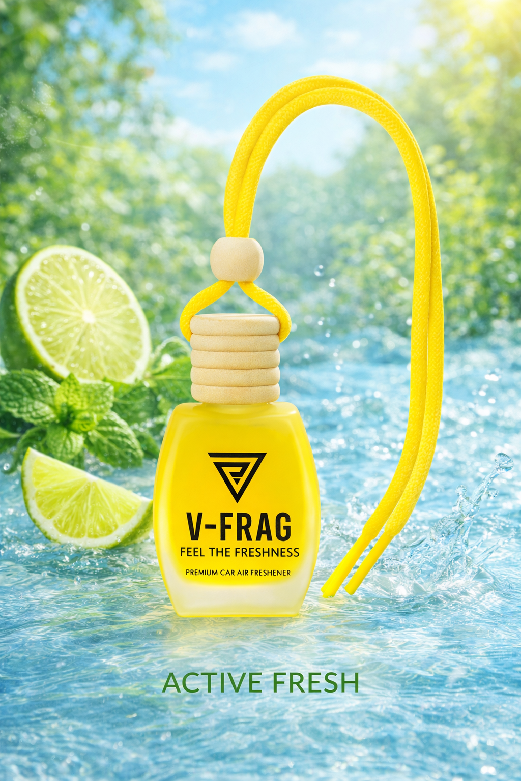 V-FRAG® Premium Car Air Freshener – Long-Lasting ACTIVE FRESH Scent, Luxury Hanging Diffuser for Car & Home