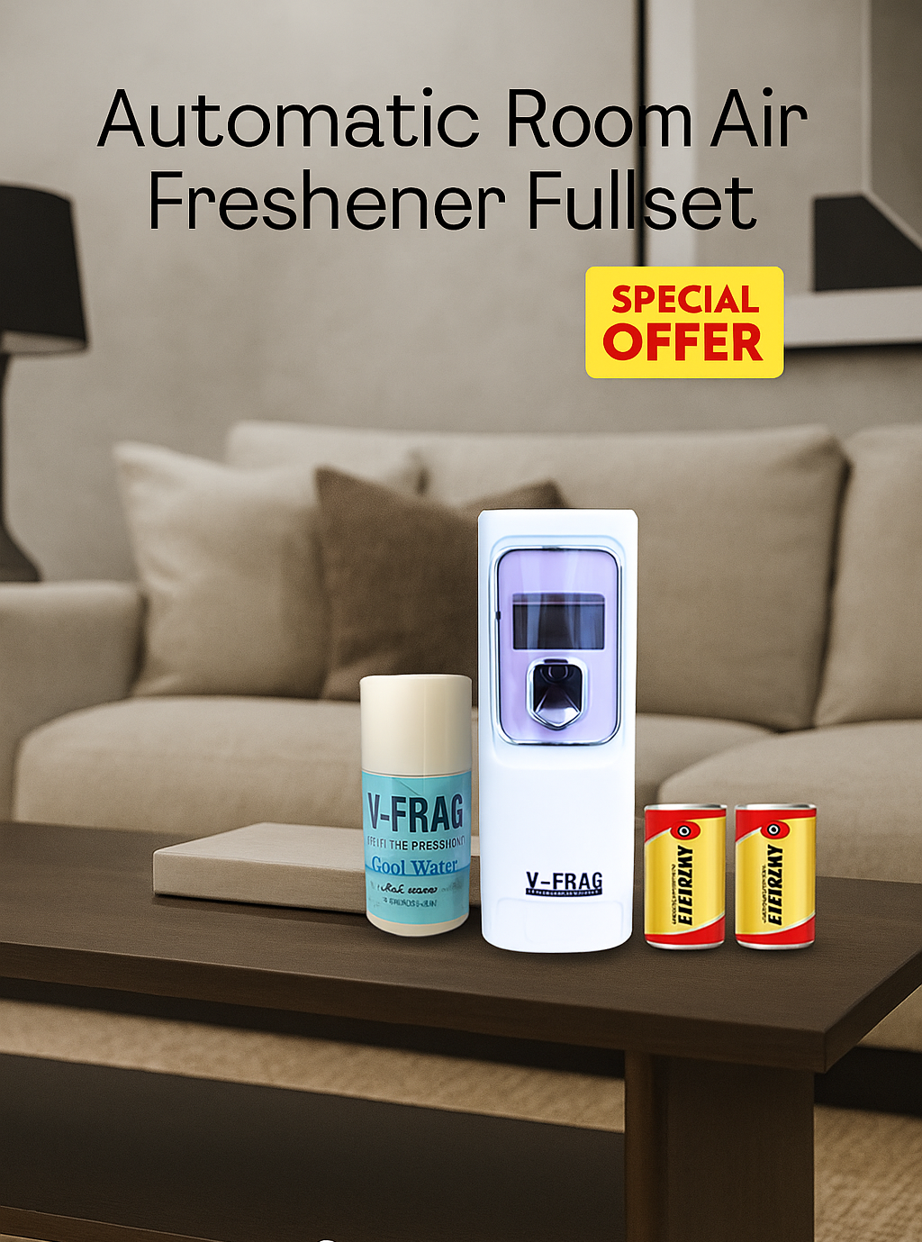 V-FRAG Automatic Air Freshener Dispenser VFA0L Full Set | Includes Cool Water Refill (2800+ Sprays) & 2-Batteries