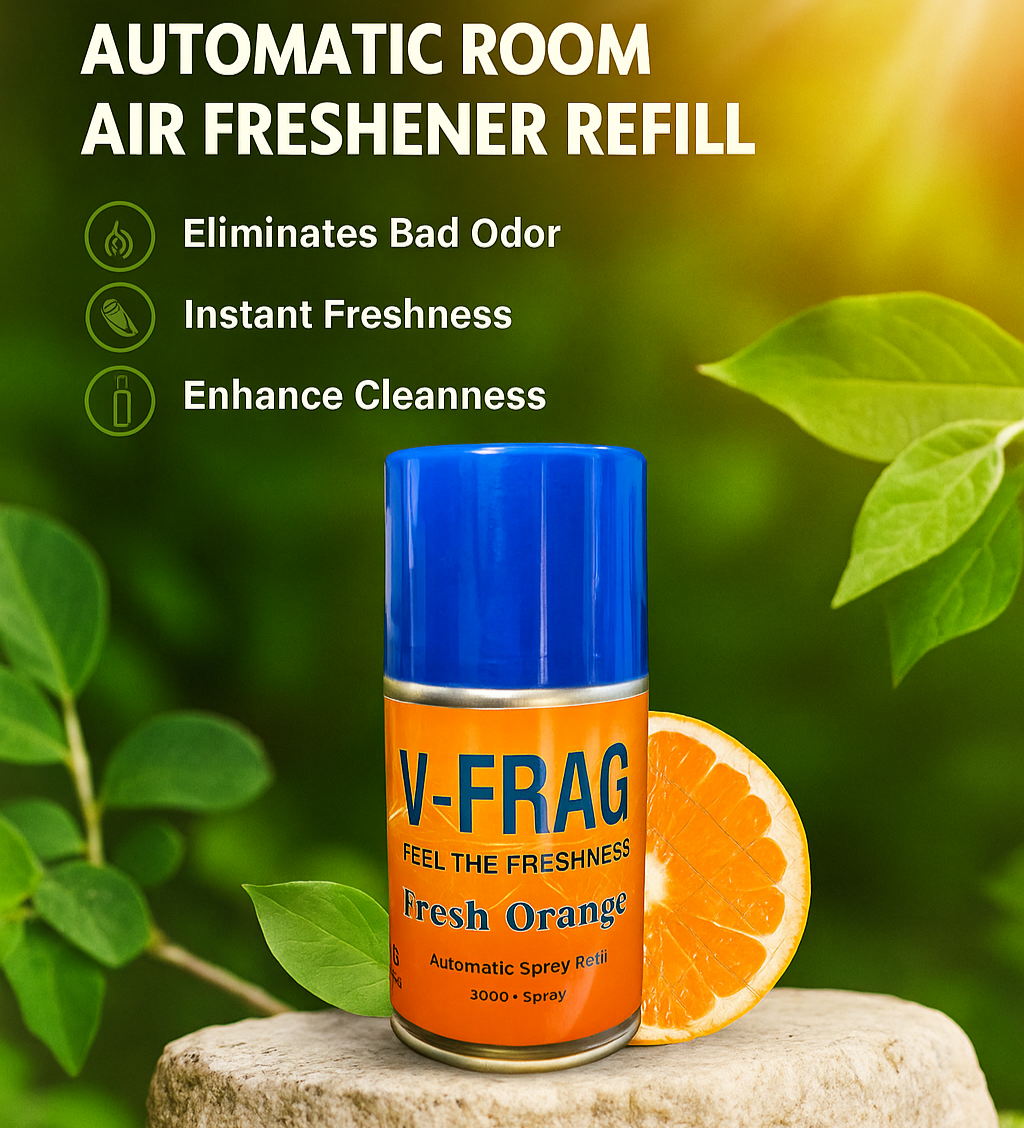 V-FRAG FRESH ORANGE Room Freshener  Spray Automatic Refill/Air Freshener refill - 250 ML - Fits all Machines using 250 ML / 300 ML bottles.(PACK -2)