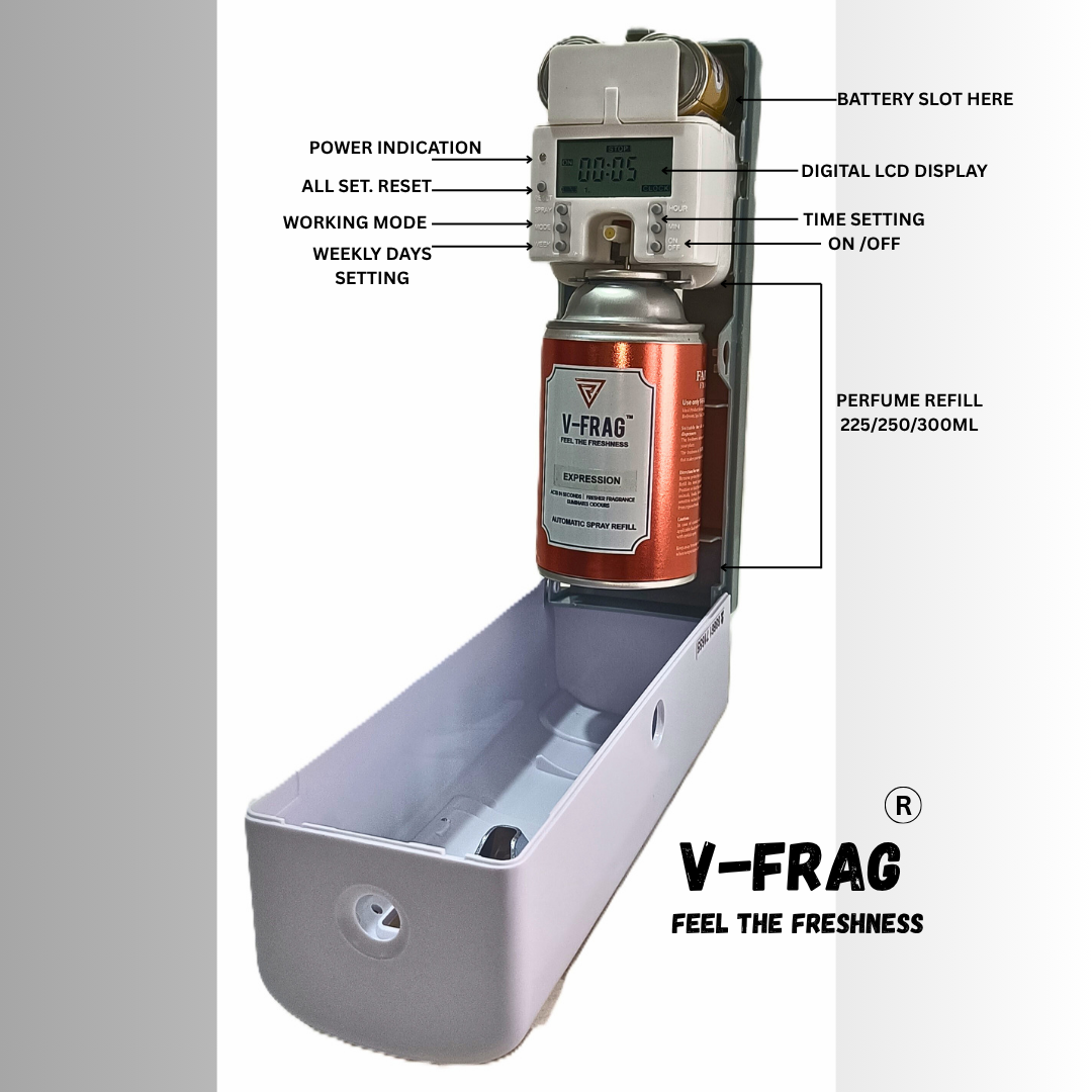V-FRAG Automatic Air Freshener Dispenser VFA0L Full Set | Includes Cool Water Refill (2800+ Sprays) & 2-Batteries