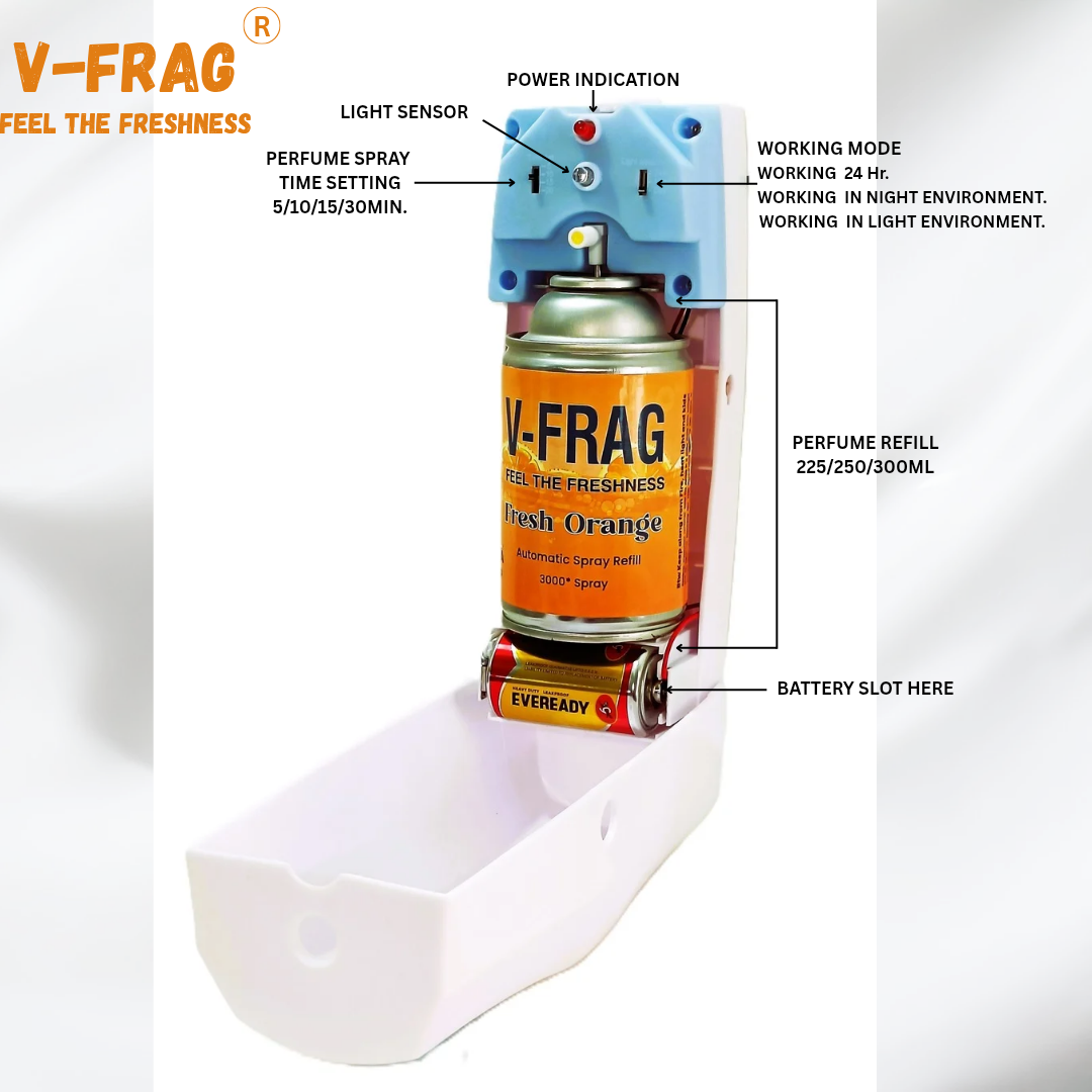 V-FRAG Automatic Air Freshener Dispenser VFA04 Full Set | Includes spray Refill (2800+ Sprays) & 2- Batteries - FREE Spray Trial! Get a 7ml Spray..FREE Shipping....